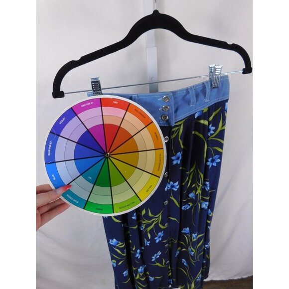 Capacity Skirt Womens Medium Blue Floral Button Front Chambray Waist Boho Midi - Picture 9 of 12